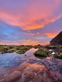 Scenic view of sea against sky during sunset