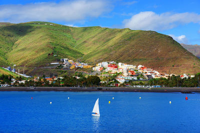 Idyllic view of sea and mountain