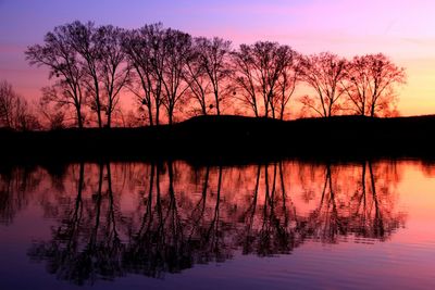 Scenic view of lake at sunset