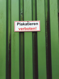 Close-up of warning sign
