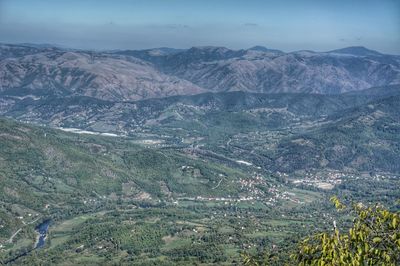 High angle view of mountains against sky