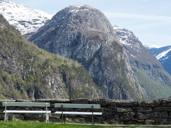 Scenic view of snowcapped mountains against sky