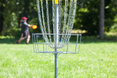 Close-up of sports equipment at park