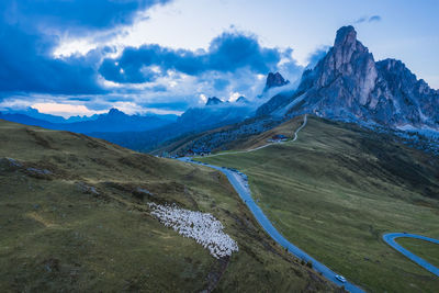 Scenic view of snowcapped mountains against sky