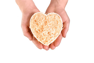 Midsection of person holding ice cream against white background