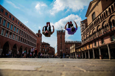 People walking on city street