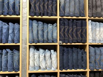 Stack of jeans in store to sell