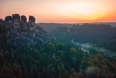 Sunrise, bastei, bastei bridge, architecture, fog, sun.