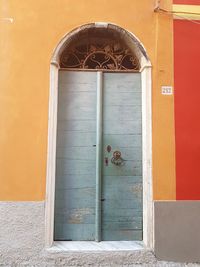 Closed door of building