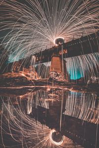 High angle view of light trails at night