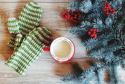 Directly above shot of coffee cup on table