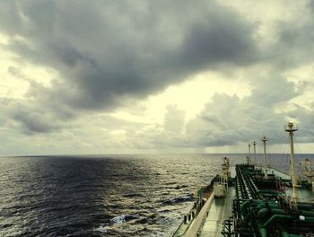 Scenic view of sea against cloudy sky