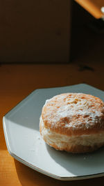 Close-up of cake in plate on table