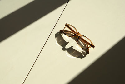 Close-up of eyeglasses in sunlight