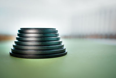 Close-up of coin on table