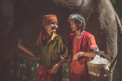 Women standing in basket