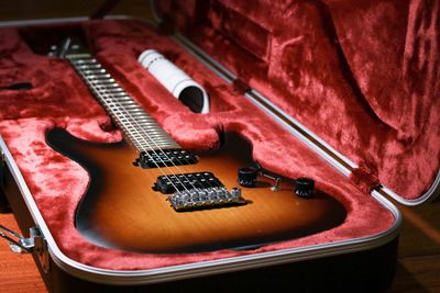 High angle view of guitar