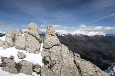 Scenic view of snowcapped mountains against sky