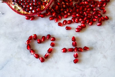 High angle view of strawberries on table
