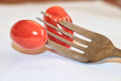 High angle view of red balls on table