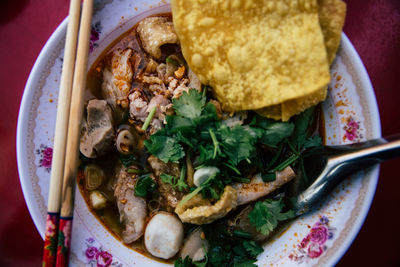 High angle view of food in plate