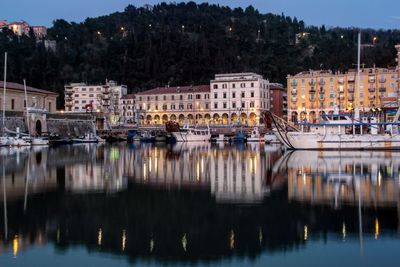 Reflection of buildings in lake