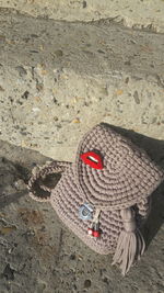 High angle view of hat on sand at beach