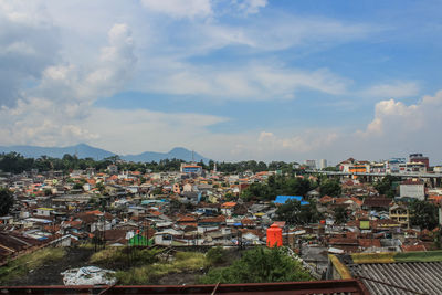 High angle view of townscape against sky