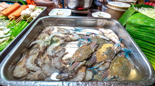 High angle view of fish for sale in market