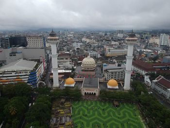 High angle view of buildings in city