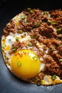 High angle view of breakfast served in plate