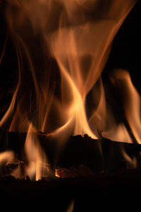 Close-up of fire in the dark