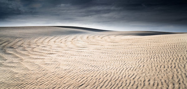 Sand dunes in desert against sky