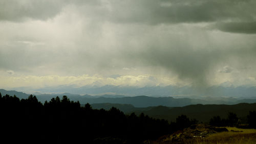 Scenic view of silhouette mountains against sky