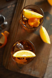 High angle view of drink on table