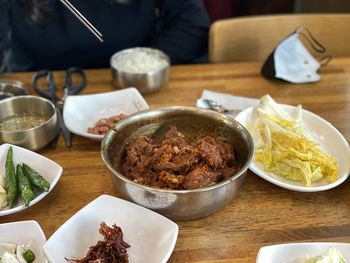 High angle view of food on table