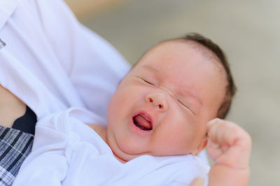 High angle view of woman with baby boy