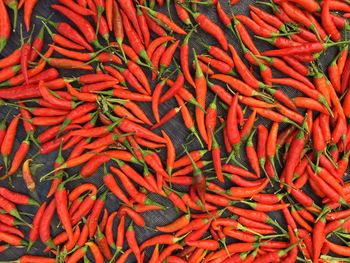 Full frame shot of red chili peppers for sale in market