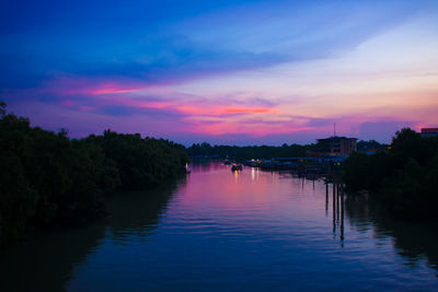 Scenic view of lake against sky at sunset