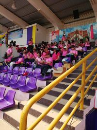 High angle view of people at stadium