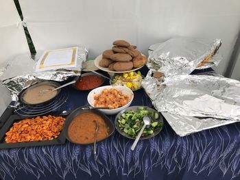 High angle view of food on table