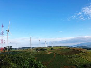 Scenic view of field against blue sky