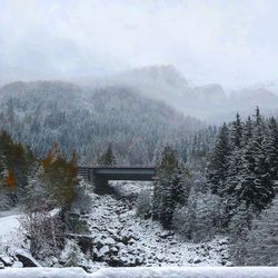Scenic view of snow covered land against sky