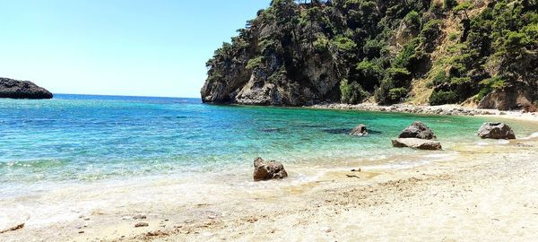 Scenic view of sea against clear sky