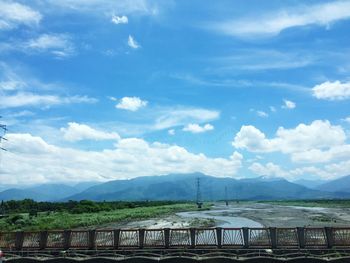 Scenic view of river against cloudy sky