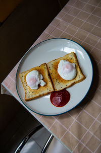 High angle view of food in plate on table