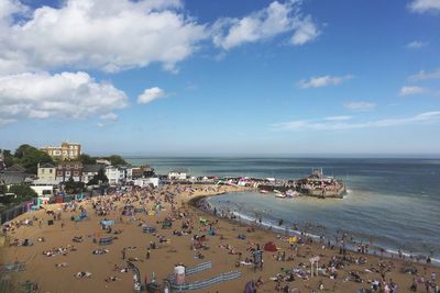 High angle view of sea against cloudy sky