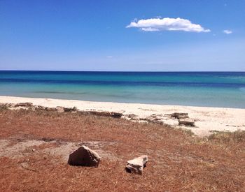 Scenic view of sea against blue sky