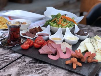 Close-up of fruits and vegetables on table