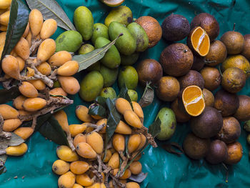 High angle view of fruits for sale at market stall